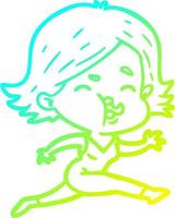 cold gradient line drawing cartoon girl pulling face vector