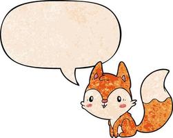 cute cartoon fox and speech bubble in retro texture style vector