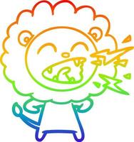 dibujo de línea de gradiente de arco iris león rugiente de dibujos animados vector