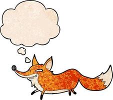 cartoon sly fox and thought bubble in grunge texture pattern style vector