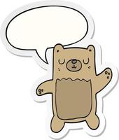 cartoon bear and speech bubble sticker vector