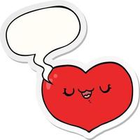 cartoon love heart and speech bubble sticker vector