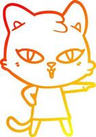 warm gradient line drawing cartoon cat in dress pointing vector