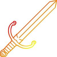 warm gradient line drawing cartoon sword vector