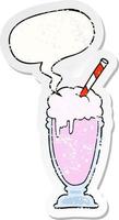 cartoon milkshake and speech bubble distressed sticker vector