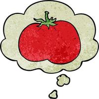 cartoon tomato and thought bubble in grunge texture pattern style vector