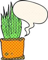 cartoon house plant and speech bubble in comic book style vector