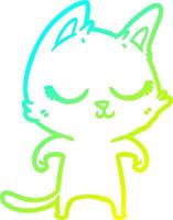 línea de gradiente frío dibujo tranquilo gato de dibujos animados vector
