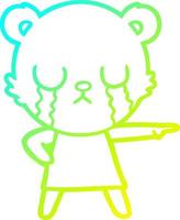 cold gradient line drawing crying polar bear in dress pointing vector