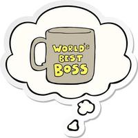 la mejor taza de jefe del mundo y burbuja de pensamiento como pegatina impresa vector