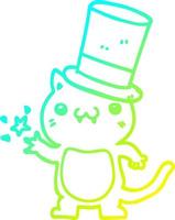 cold gradient line drawing cartoon cat wearing top hat vector