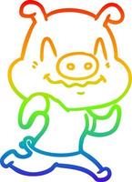 rainbow gradient line drawing nervous cartoon pig vector
