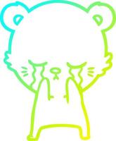 cold gradient line drawing crying cartoon bear vector