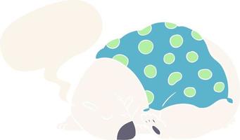 cartoon polar bear sleeping and speech bubble in retro style vector