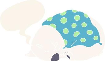 cartoon polar bear sleeping and speech bubble in retro style vector