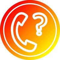 Auricular de teléfono con signo de interrogación circular en espectro de gradiente caliente vector