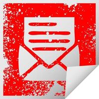 distressed square peeling sticker symbol letter and envelope vector