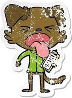 distressed sticker of a cartoon disgusted dog vector