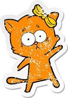 distressed sticker of a cartoon cat vector