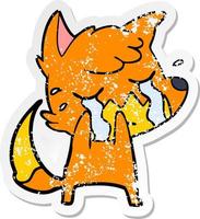 distressed sticker of a crying fox cartoon vector