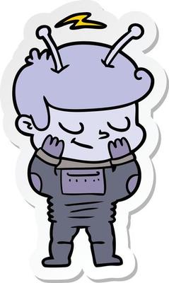 sticker of a bashful cartoon spaceman