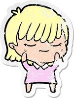 distressed sticker of a cartoon woman vector