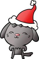 happy gradient cartoon of a dog wearing santa hat vector