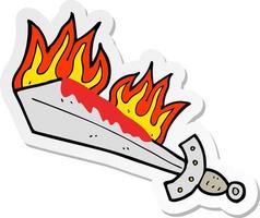 sticker of a cartoon flaming sword vector