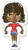 retro distressed sticker of a cartoon girl vector