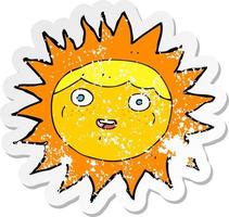 retro distressed sticker of a sun cartoon character vector