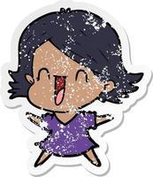 distressed sticker of a cartoon laughing woman vector