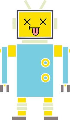 flat color retro cartoon robot