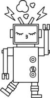 line drawing cartoon malfunctioning robot vector