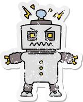 distressed sticker of a quirky hand drawn cartoon robot vector