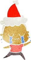 retro cartoon of a crying old lady wearing santa hat vector