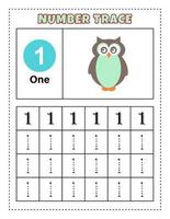 Number Tracing for preschool and kindergarten kids to practice number One - Ten. Vector Illustration. Number 1-10.