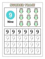 rastreo de números para que los niños de preescolar y jardín de infantes practiquen el número uno - diez. ilustración vectorial número 1-10.