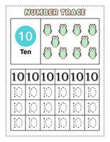 Number Tracing for preschool and kindergarten kids to practice number One - Ten. Vector Illustration. Number 1-10.