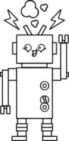 line drawing cartoon dancing robot vector