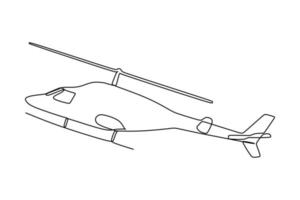 single continuous line drawing of a helicopter flying. Hand drawing style for transportation concept vector