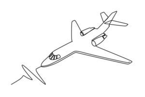 dibujo de una sola línea de jet privado. estilo manual dibujado para el transporte y el concepto de viaje. ilustración vectorial vector