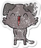 distressed sticker of a happy little dog cartoon vector