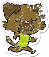 distressed sticker of a cartoon dog jogging vector