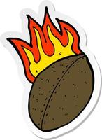 sticker of a cartoon flaming football vector