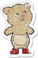 retro distressed sticker of a cartoon teddy bear vector