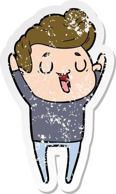 distressed sticker of a happy cartoon man