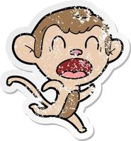 distressed sticker of a shouting cartoon monkey running vector