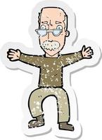 retro distressed sticker of a cartoon old man waving arms vector