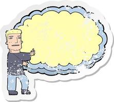 pegatina retro angustiada de un caricaturista que presenta una nube de espacio de texto vector
