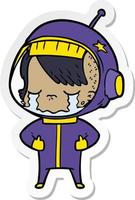 sticker of a cartoon crying astronaut girl vector